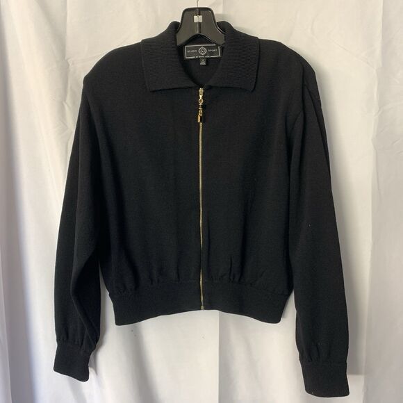 Vintage ST JOHN SPORT Marie Gray CLASSIC BLACK Full Zip WOOL KNIT SWEATER Petite - Picture 3 of 10